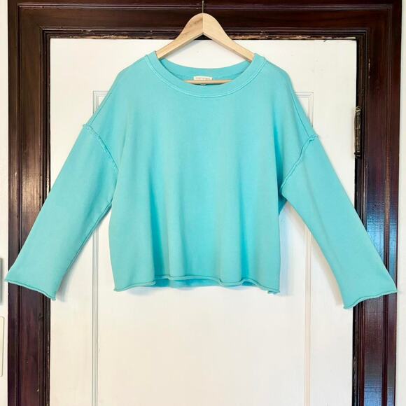 Eileen Fisher $148 Organic Cotton French Terry Turquoise Sweatshirt- Medium - Picture 1 of 5